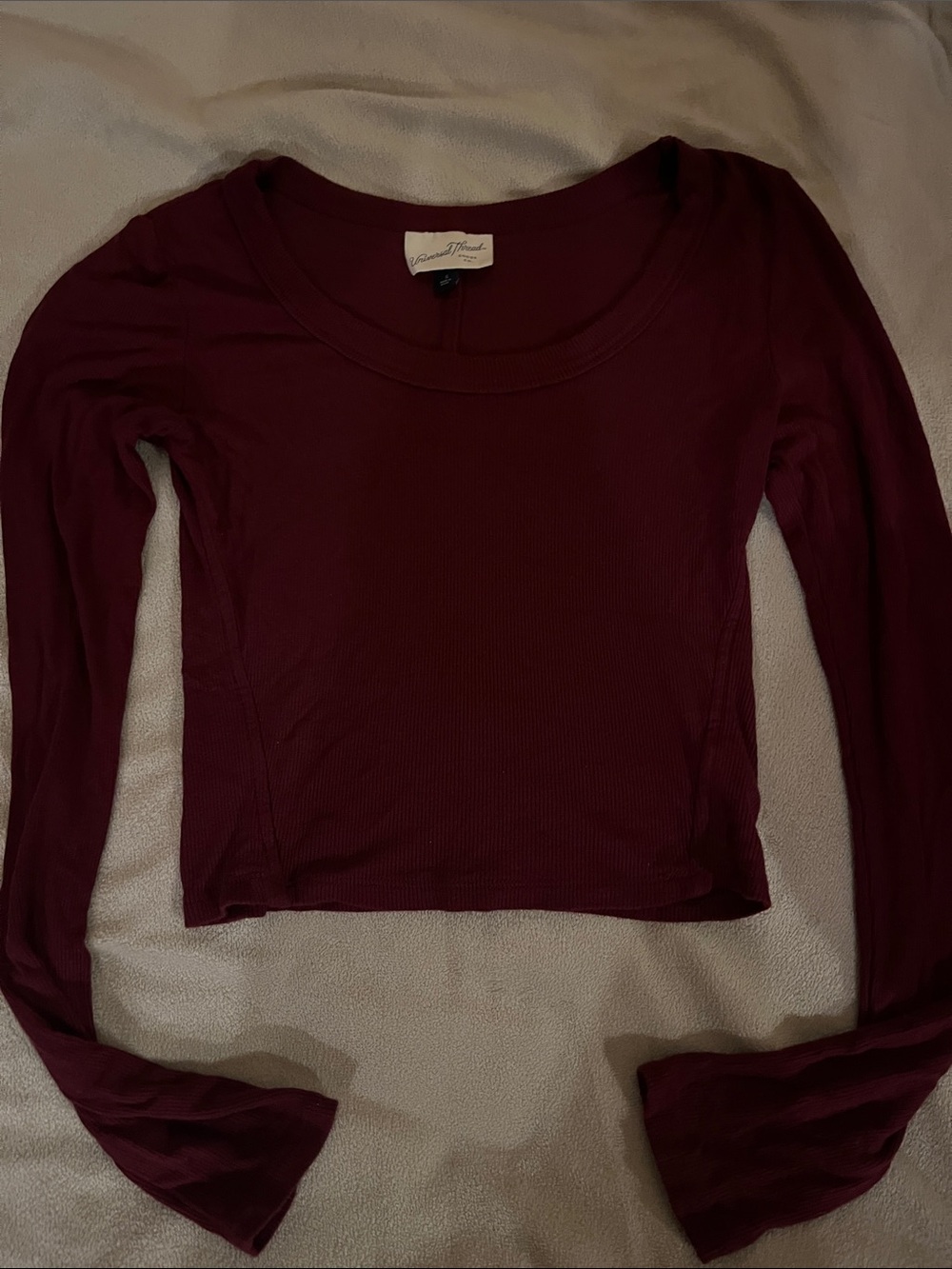 Universal Thread’s Burgundy Ribbed Scoop Neck Long-Sleeve Crop Top